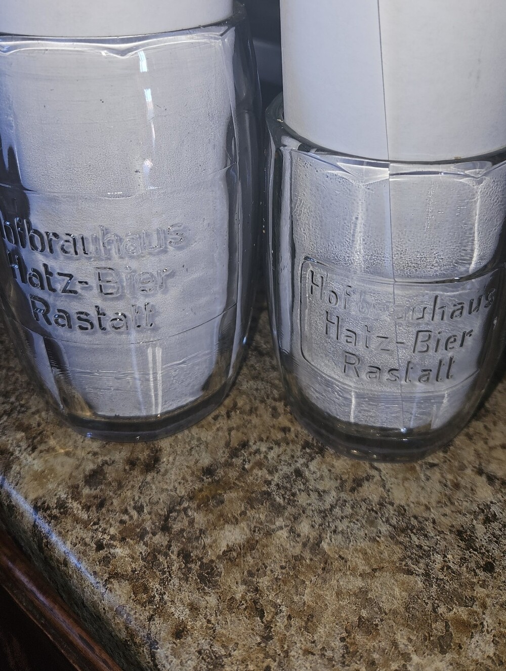 Rastatt Hofbrauhaud Hatz Embossed  Glass Beer Mugs